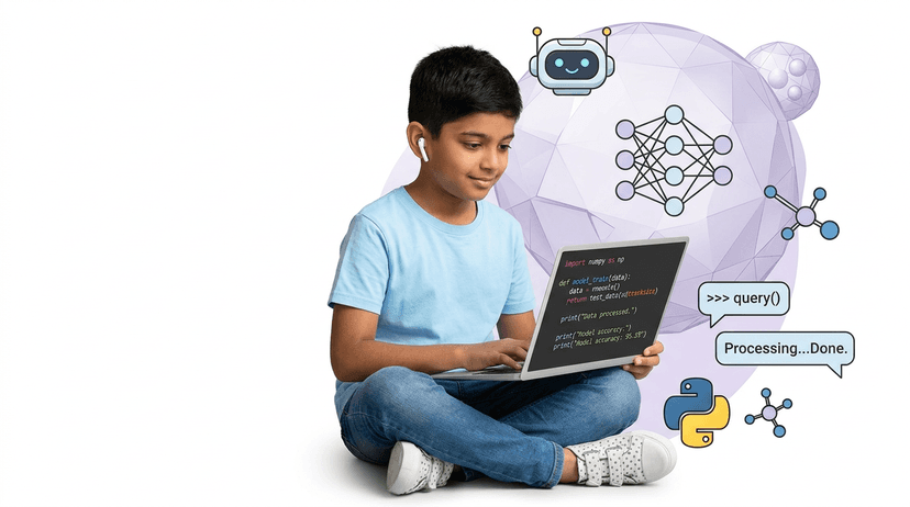 Child learning Python programming and artificial intelligence