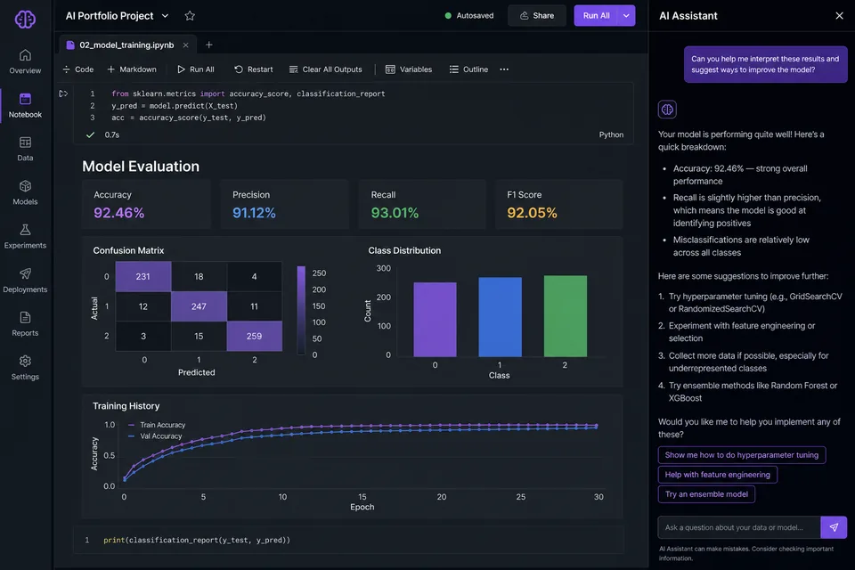 Student machine learning notebook dashboard project screenshot
