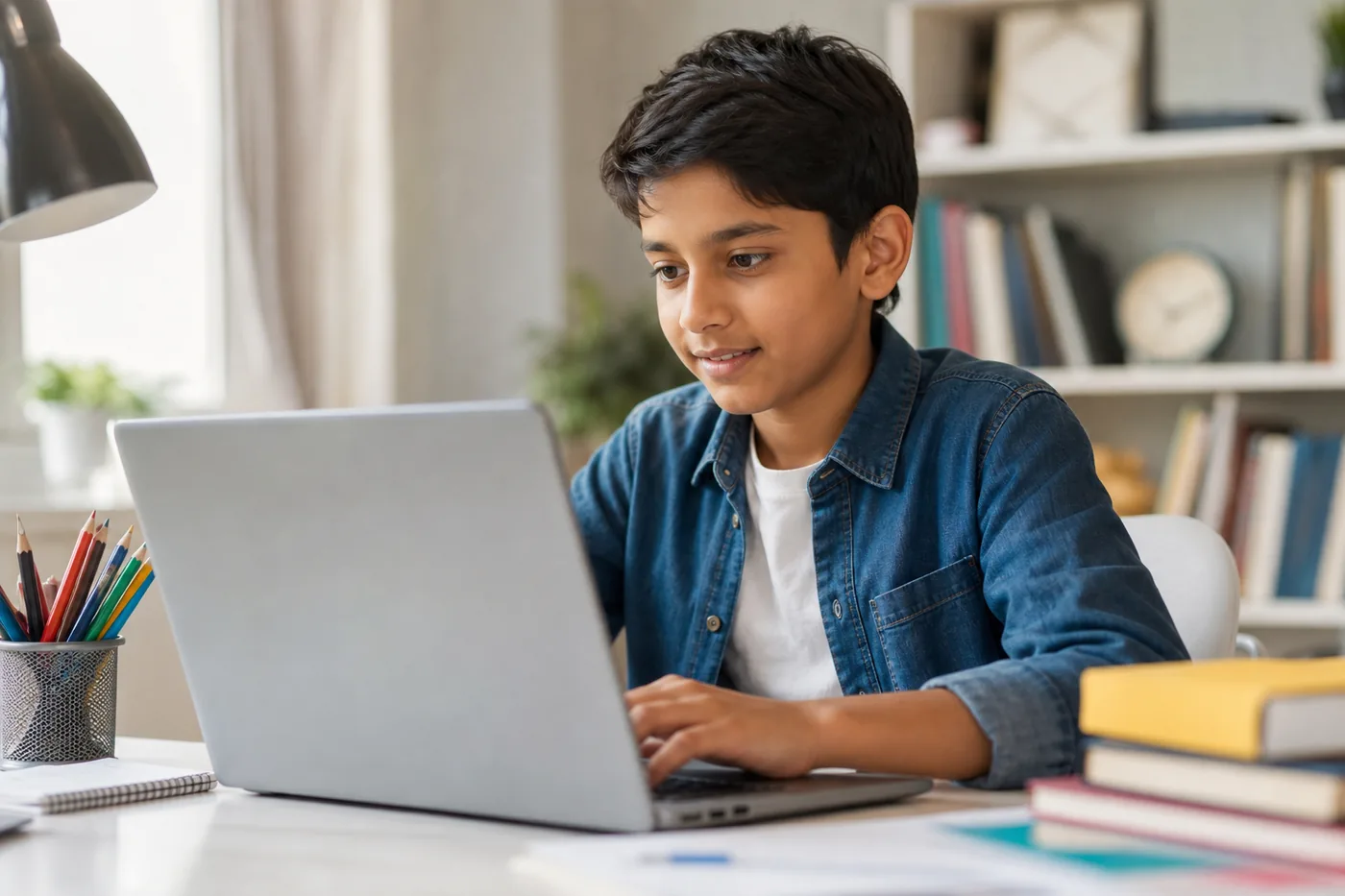 School student learning live online coding on a laptop — coding literacy for kids in 2026