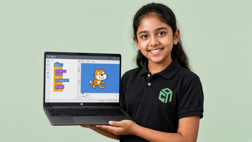 Student Scratch interactive story with sprites, speech bubbles, and costume changes